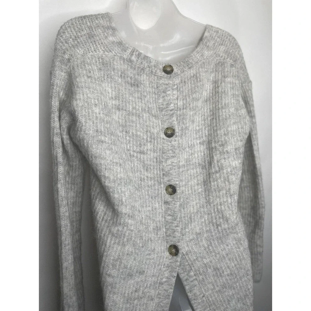 J Crew Point Sur Gray Ribbed Sweater Back Buttons‎ Womens XS Oversized Alpaca